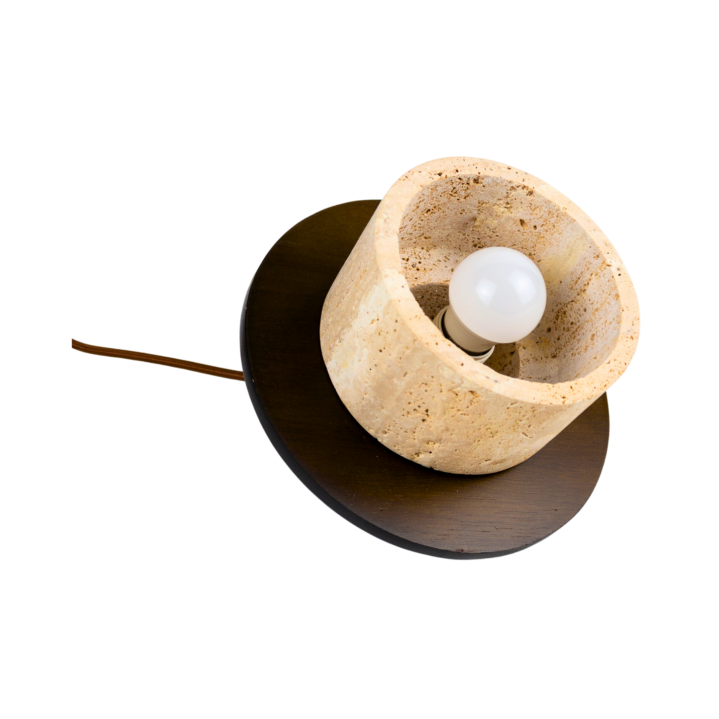 Lámpara Colgante Japonesa de Piedra Travertino y Madera Café