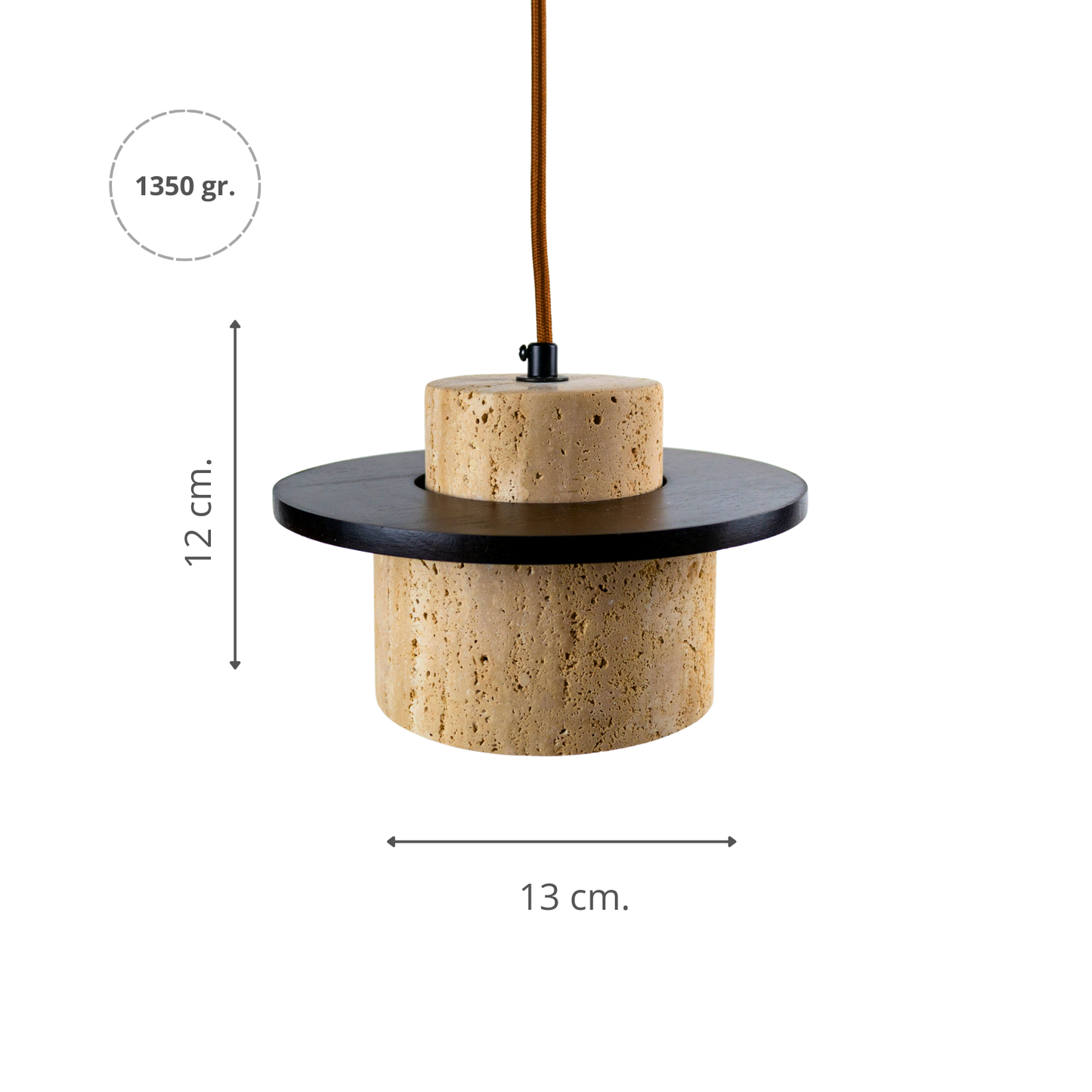 Lámpara Colgante Japonesa de Piedra Travertino y Madera Café