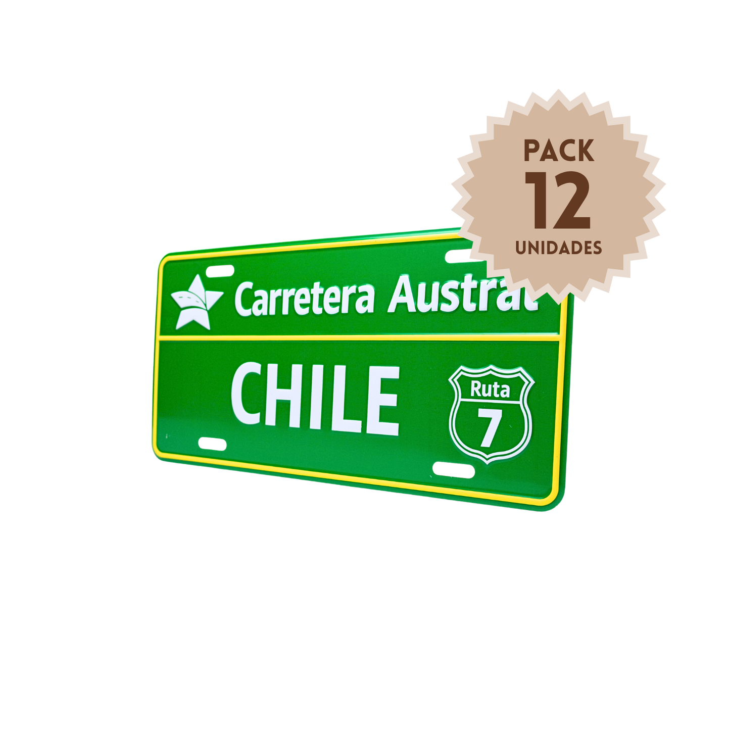 Pack 12 Cartel Metálico Chile Ruta 7