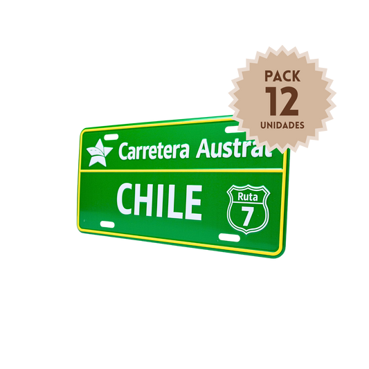 Pack 12 Cartel Metálico Chile Ruta 7