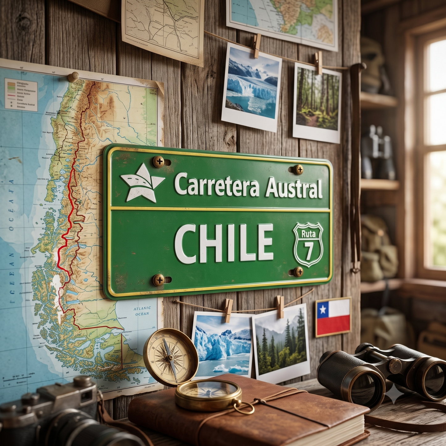 Pack 12 Cartel Metálico Chile Ruta 7