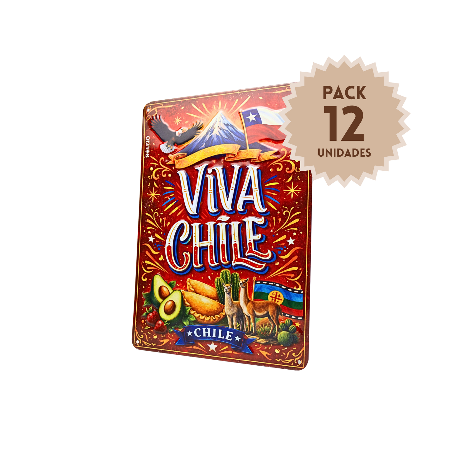 Pack 12 Cartel Metálico Viva Chile