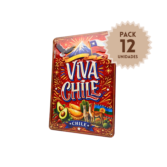 Pack 12 Cartel Metálico Viva Chile