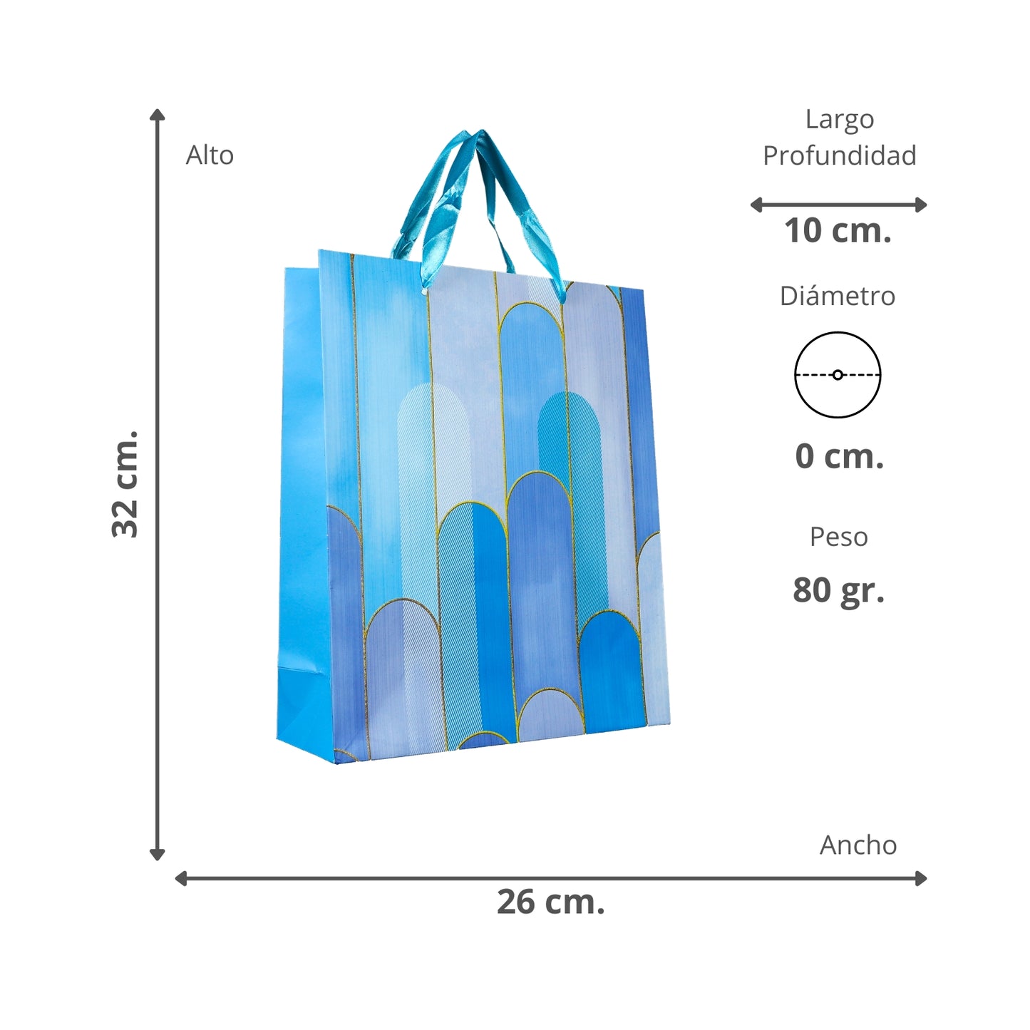 Bolsas De Regalo Diseños Con Brillos 32 X 26 X 10 - Celeste