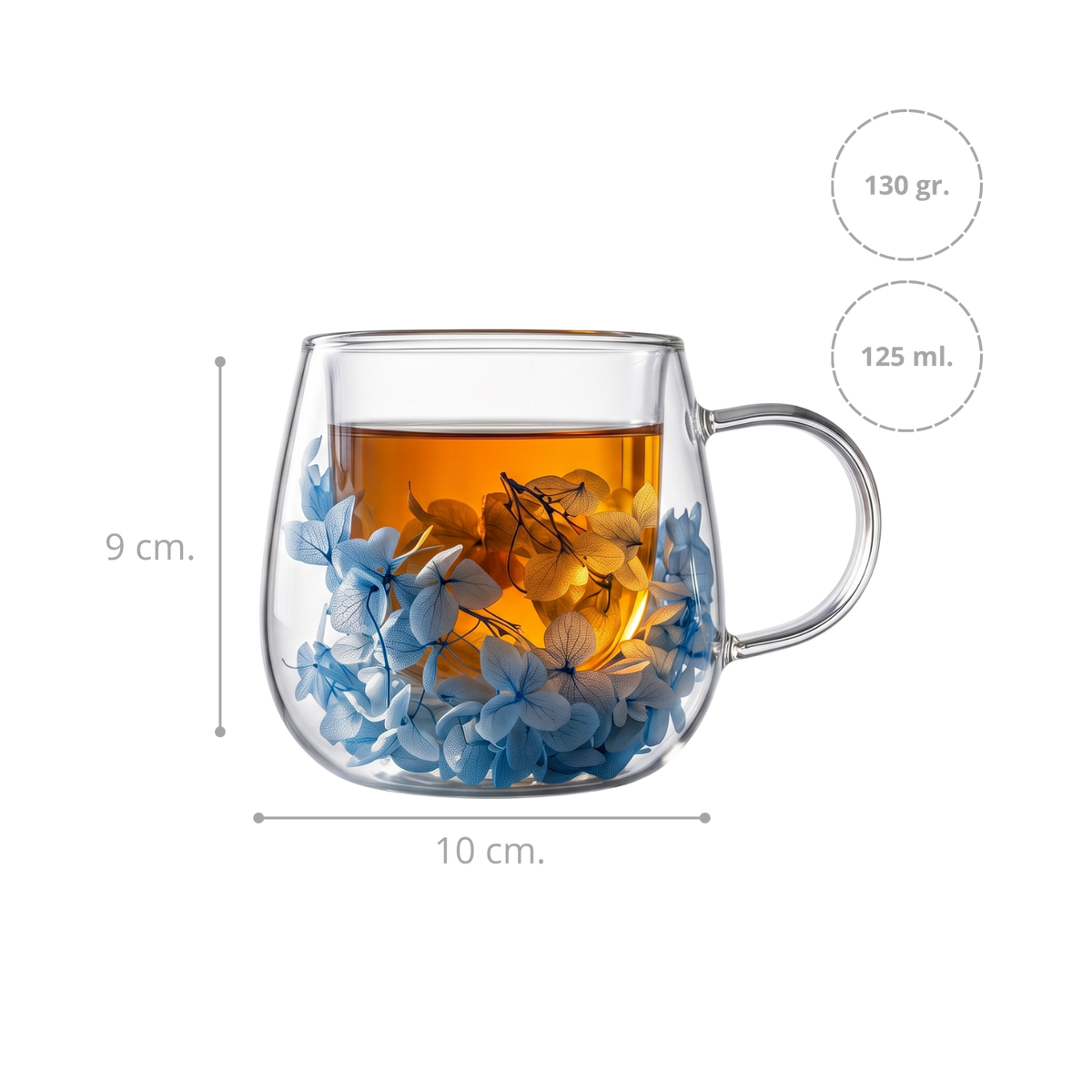 Pack 4 Tazas de Vidrio Flores Eternas Celeste