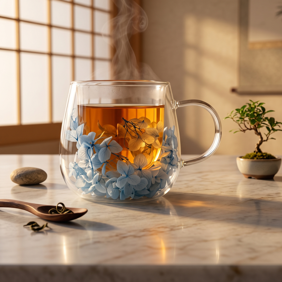 Pack 4 Tazas de Vidrio Flores Eternas Celeste