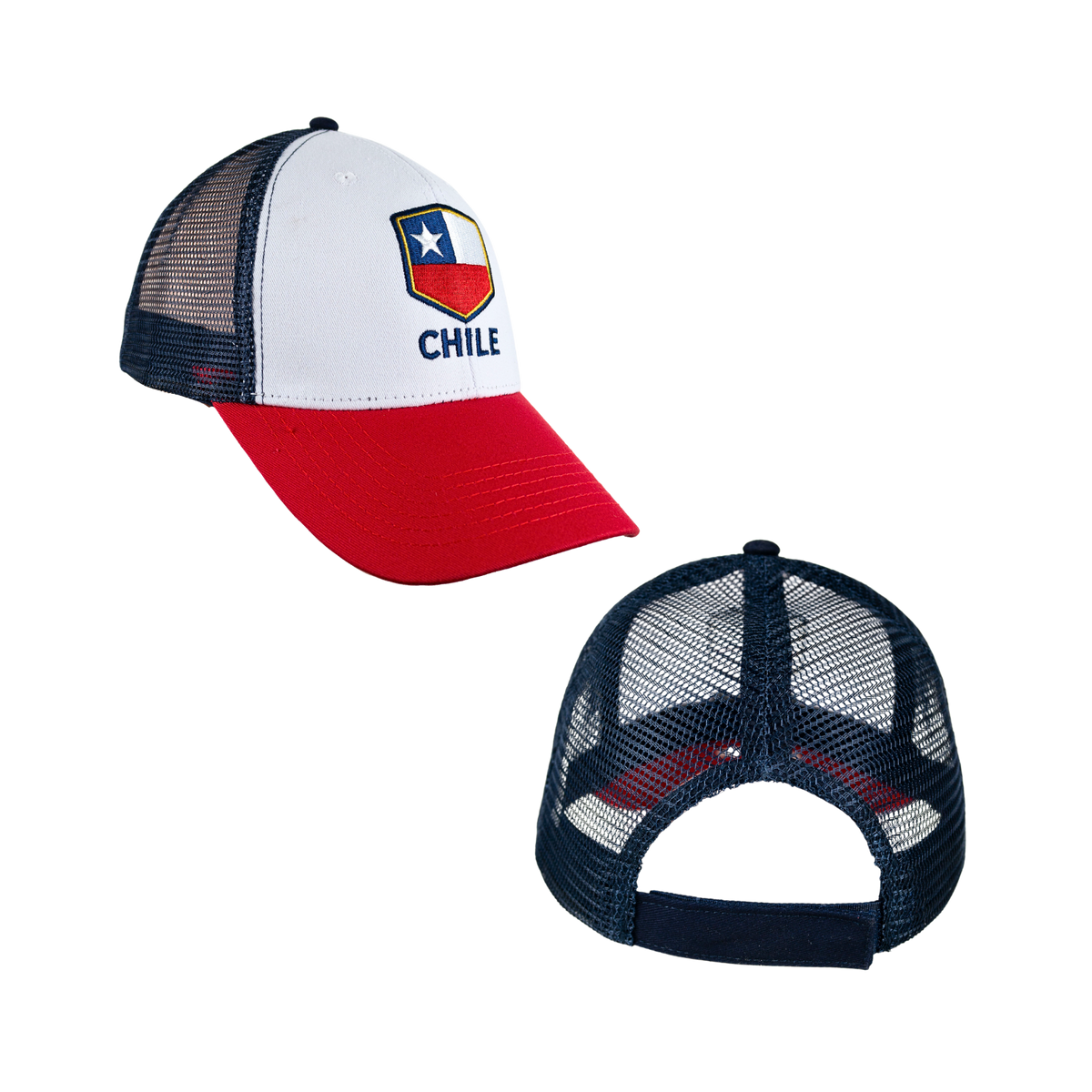 Pack 4 Jockey Trucker Bordado Bandera de Chile Blanco