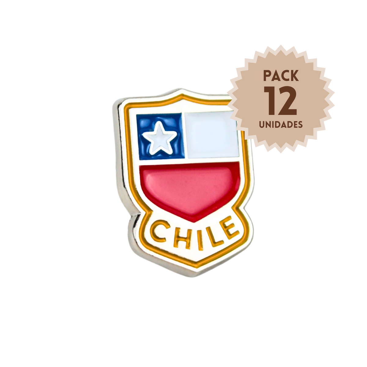 Pack 12 Pines Metal Souvenir Chile Logo