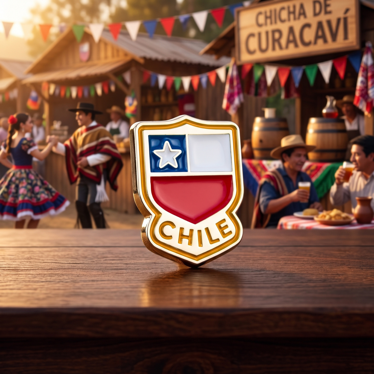 Pack 12 Pines Metal Souvenir Chile Logo