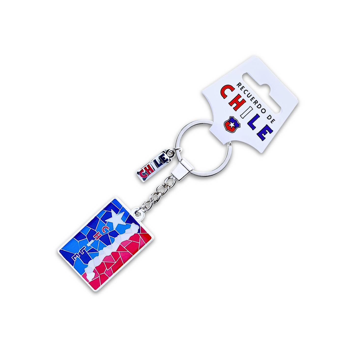 Llavero Metálico Mosaico Chile Estrella Bandera