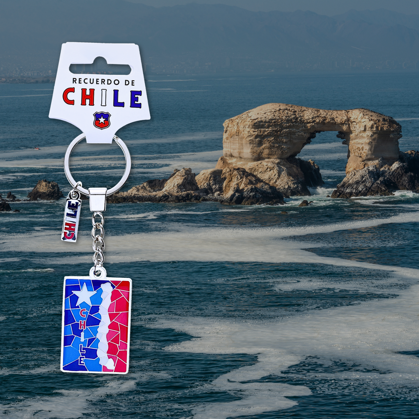 Llavero Metálico Mosaico Chile Estrella Bandera