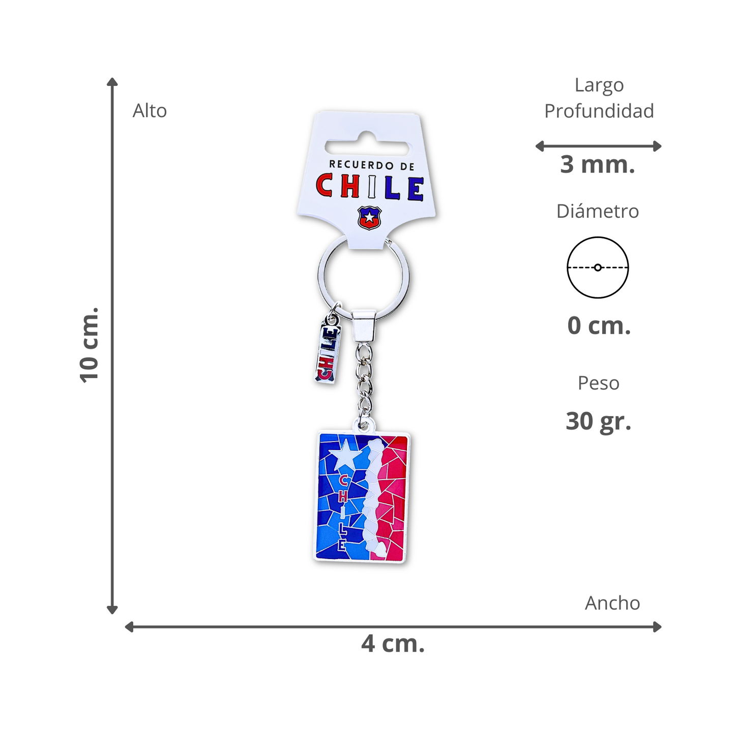 Llavero Metálico Mosaico Chile Estrella Bandera