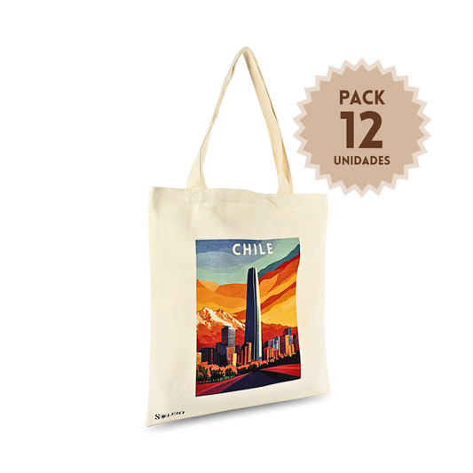 Pack 12 Tote Bag Lona Chile Costanera Travel Poster