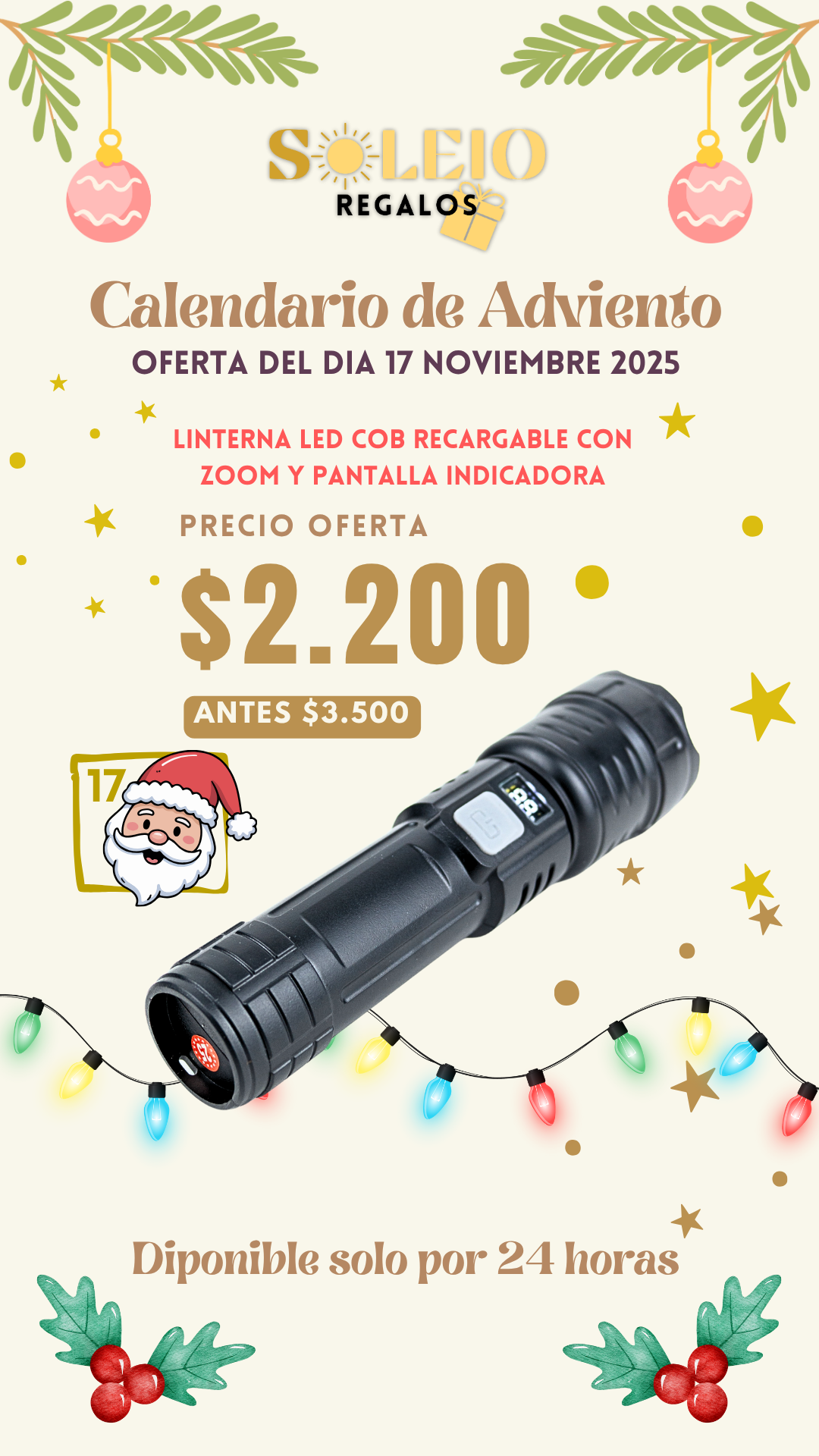 Linterna LED COB Recargable con Zoom y Pantalla Indicadora