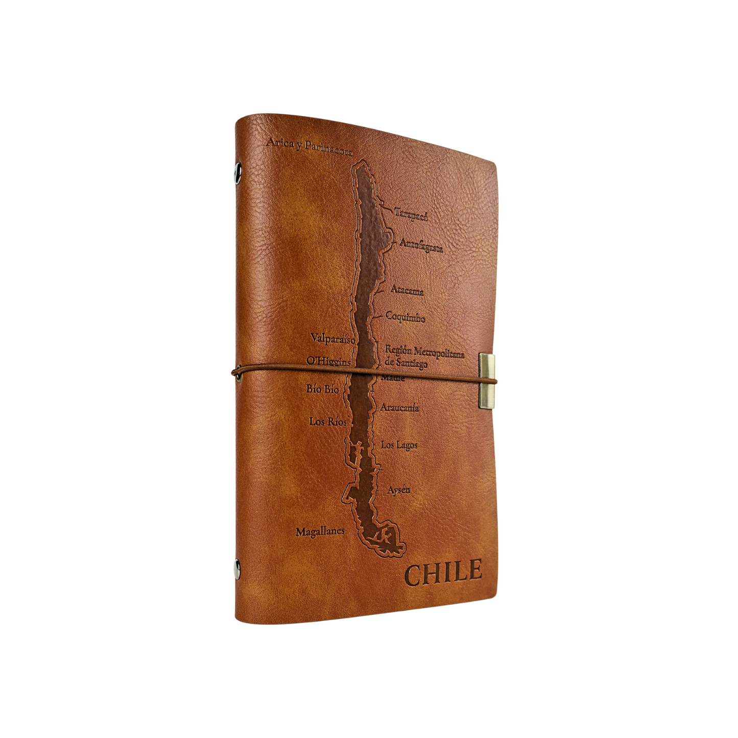 Cuaderno Block de Notas Chile Diseño Mapa A5 Ecocuero Café