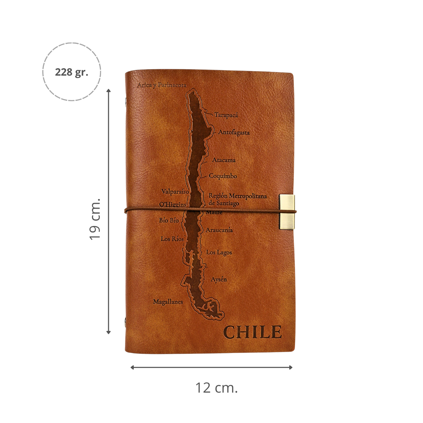 Cuaderno Block de Notas Chile Diseño Mapa A5 Ecocuero Café