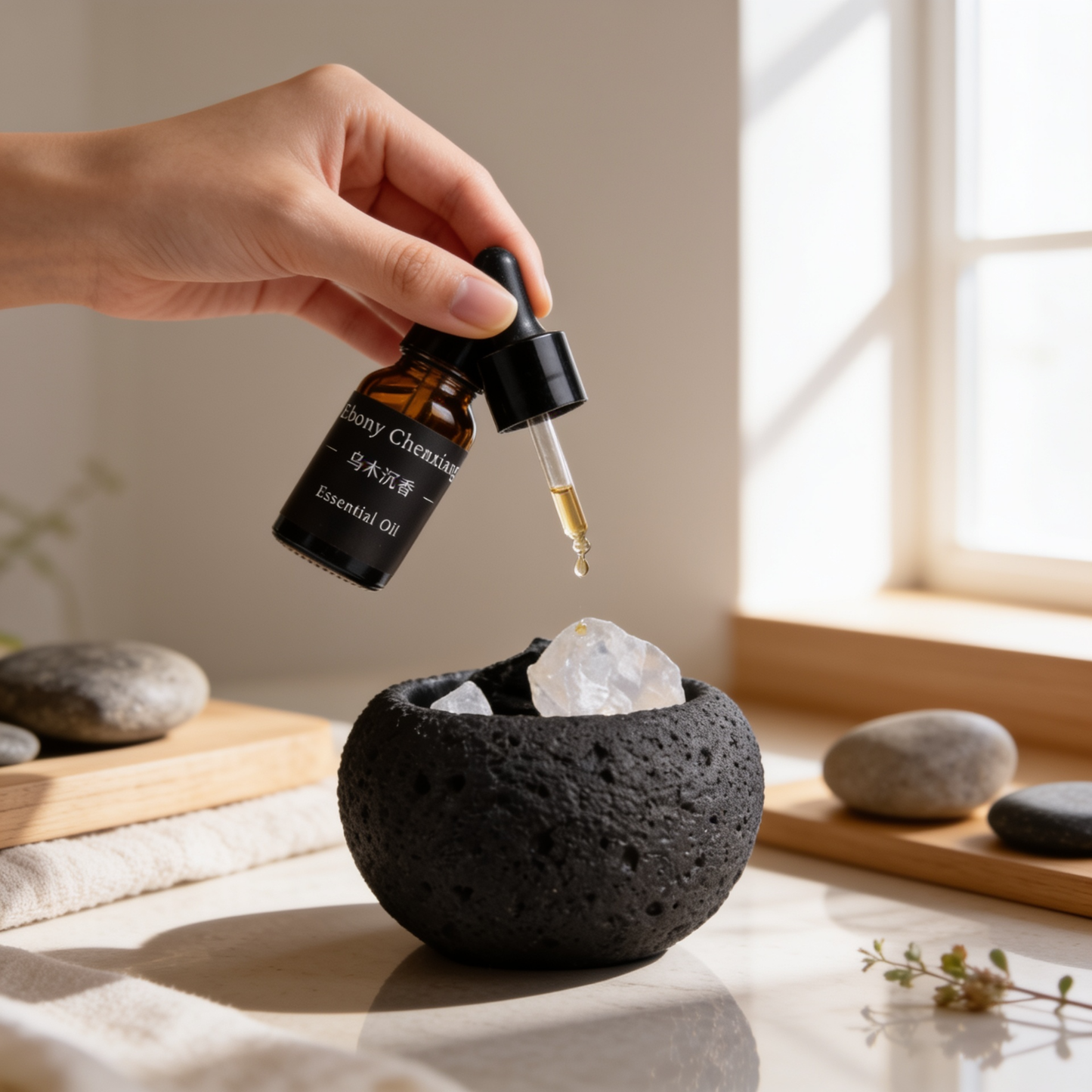 Difusor Aromático Piedra Volcánica Y Cuarzo + Aceite 10ml