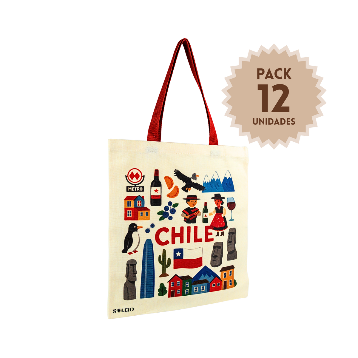 Pack 12 Tote Bag Lona Chile Emblemas De Chile