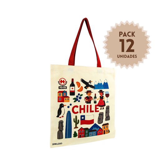 Pack 12 Tote Bag Lona Chile Emblemas De Chile