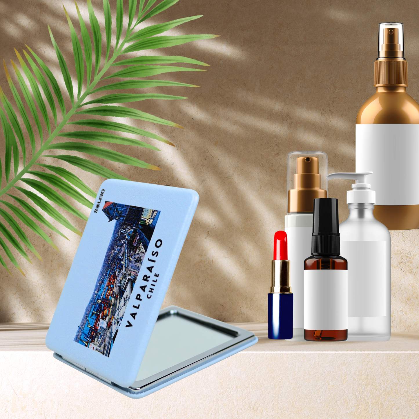 Espejo De Cartera Plegable Souvenir De Chile Valparaiso