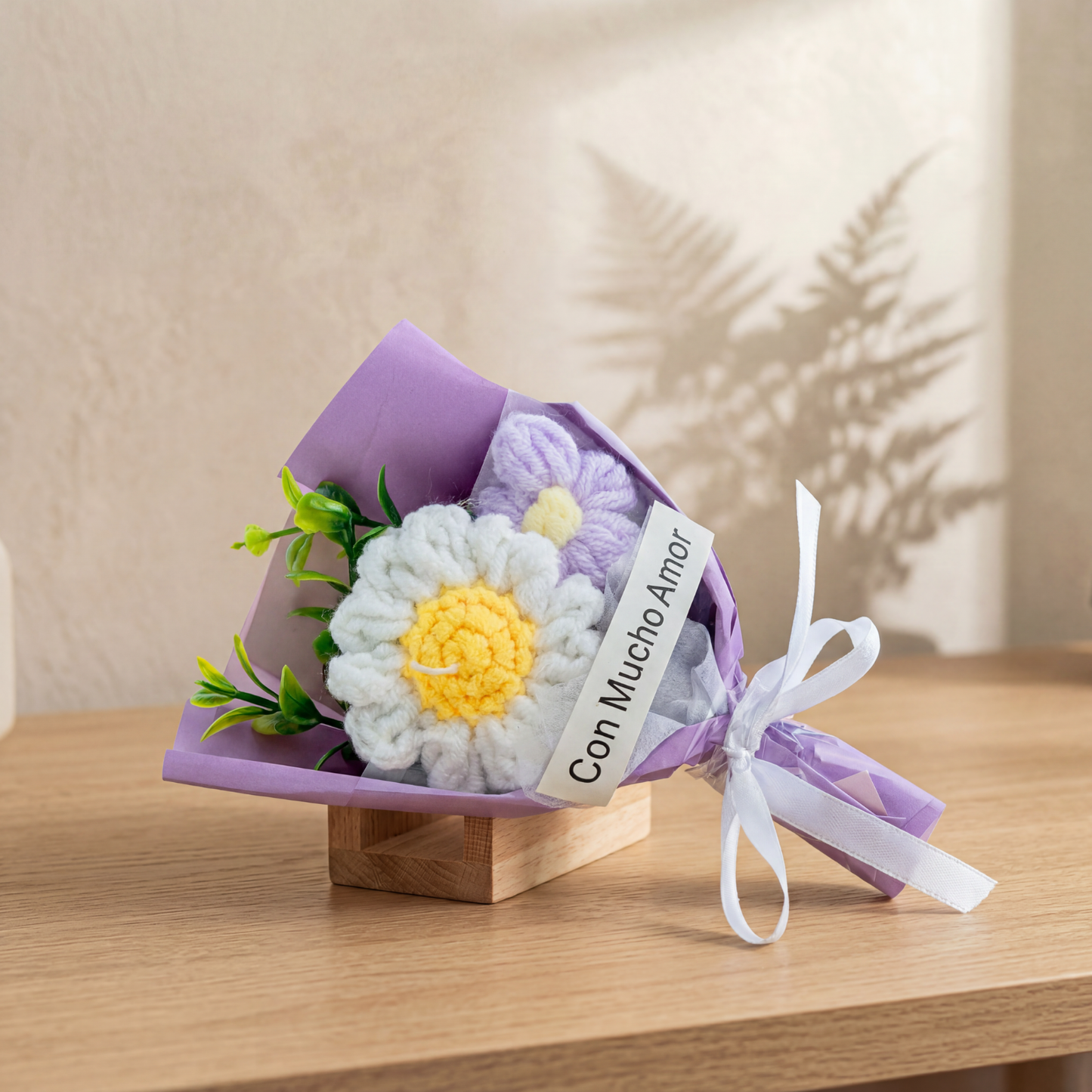 Ramo de Flores Eternas Crochet Regalo Decoración Morado