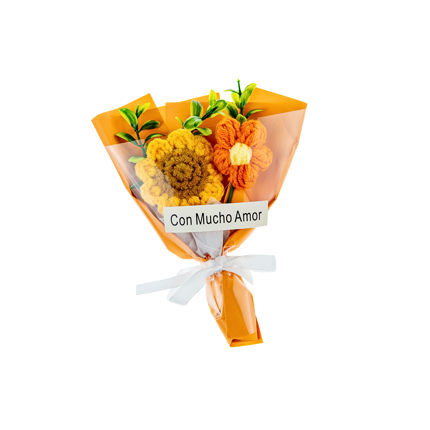 Ramo de Flores Eternas Crochet Regalo Decoración Naranja