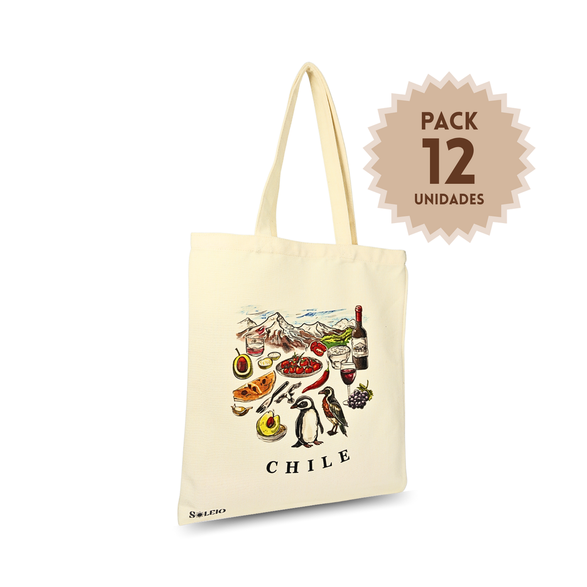 Pack 12 Tote Bag Lona Chile Gastronomía