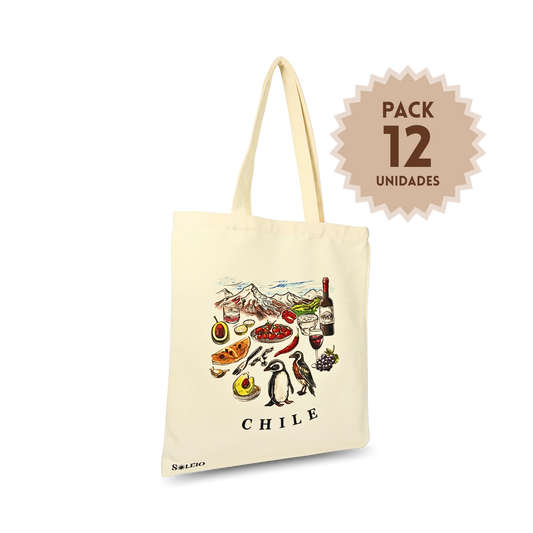 Pack 12 Tote Bag Lona Chile Gastronomía