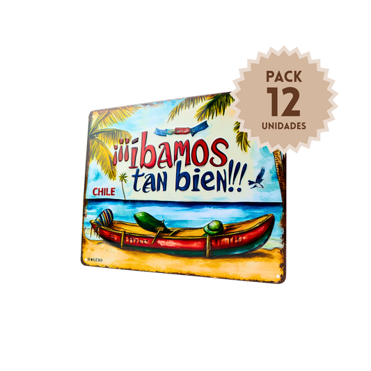 Pack 12 Cartel Metálico Chile "Ibamos Tan Bien"
