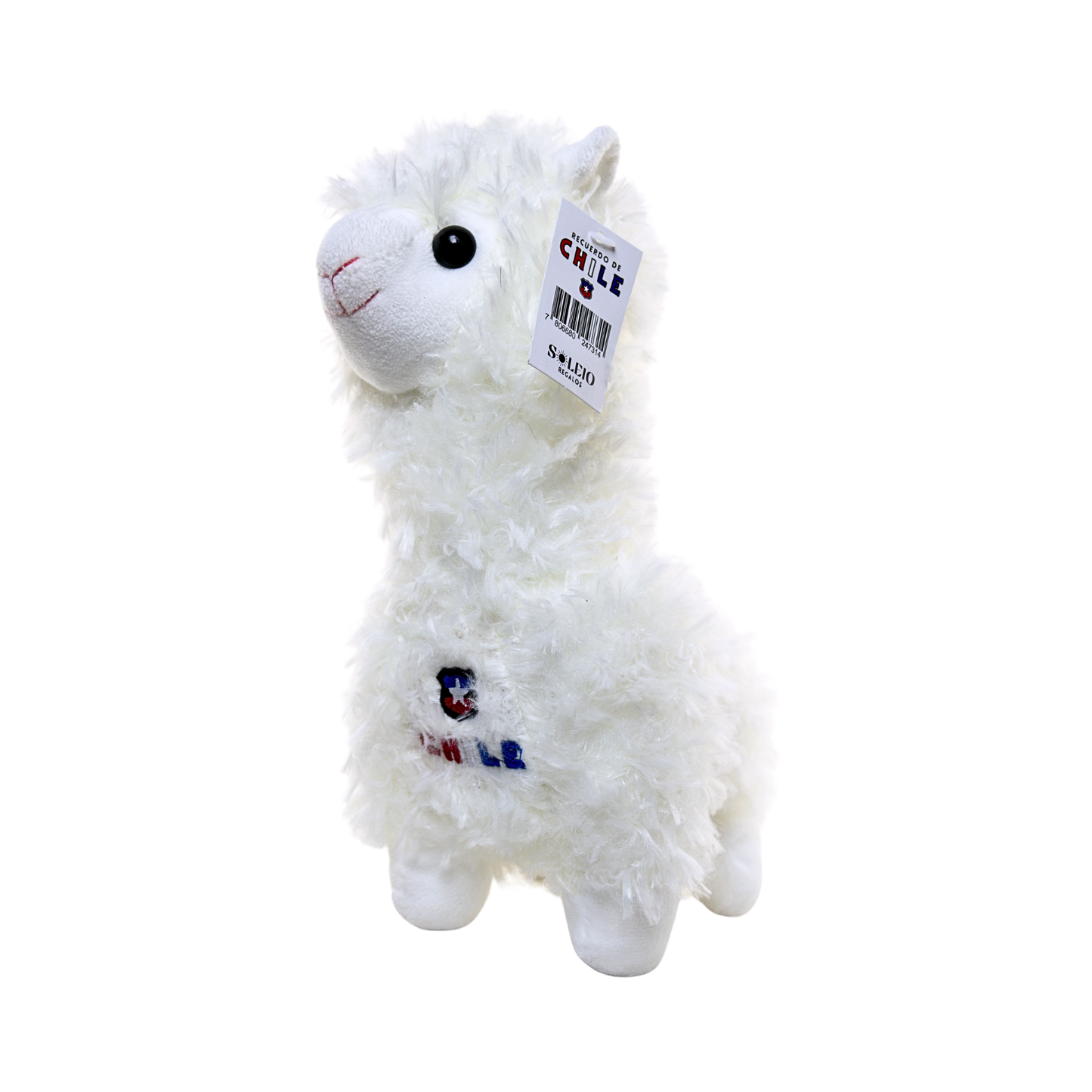 Peluche Llama Souvenir de Chile con Escudo Bordado Blanco