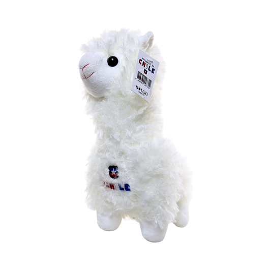Peluche Llama Souvenir de Chile con Escudo Bordado Blanco