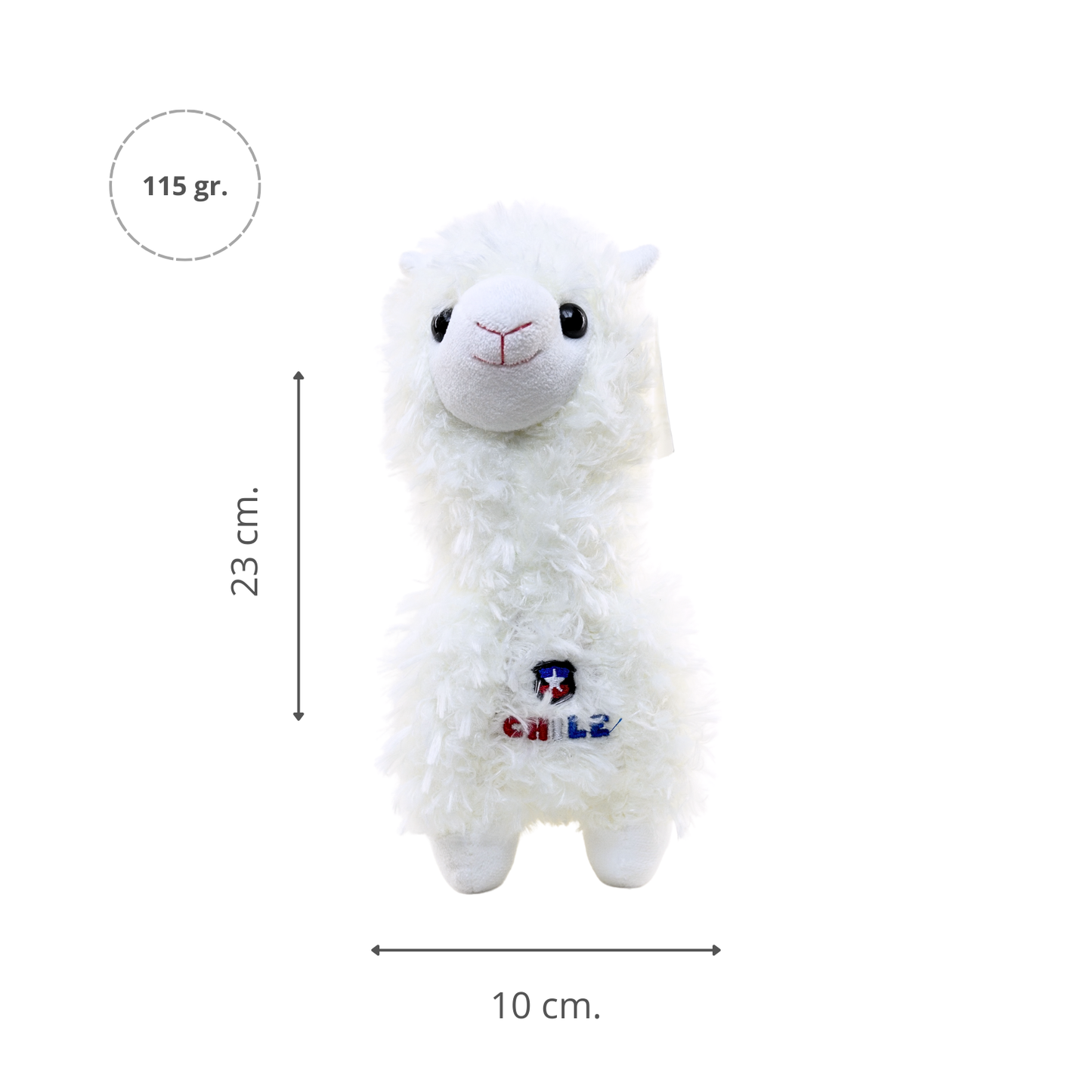 Peluche Llama Souvenir de Chile con Escudo Bordado Blanco