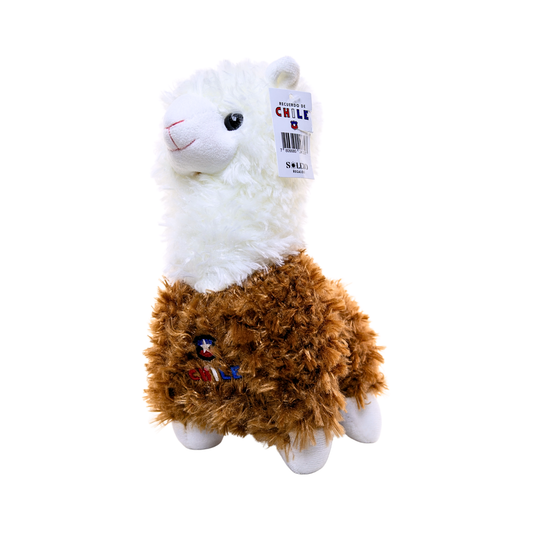 Peluche Llama Souvenir de Chile con Escudo Bordado Marrón
