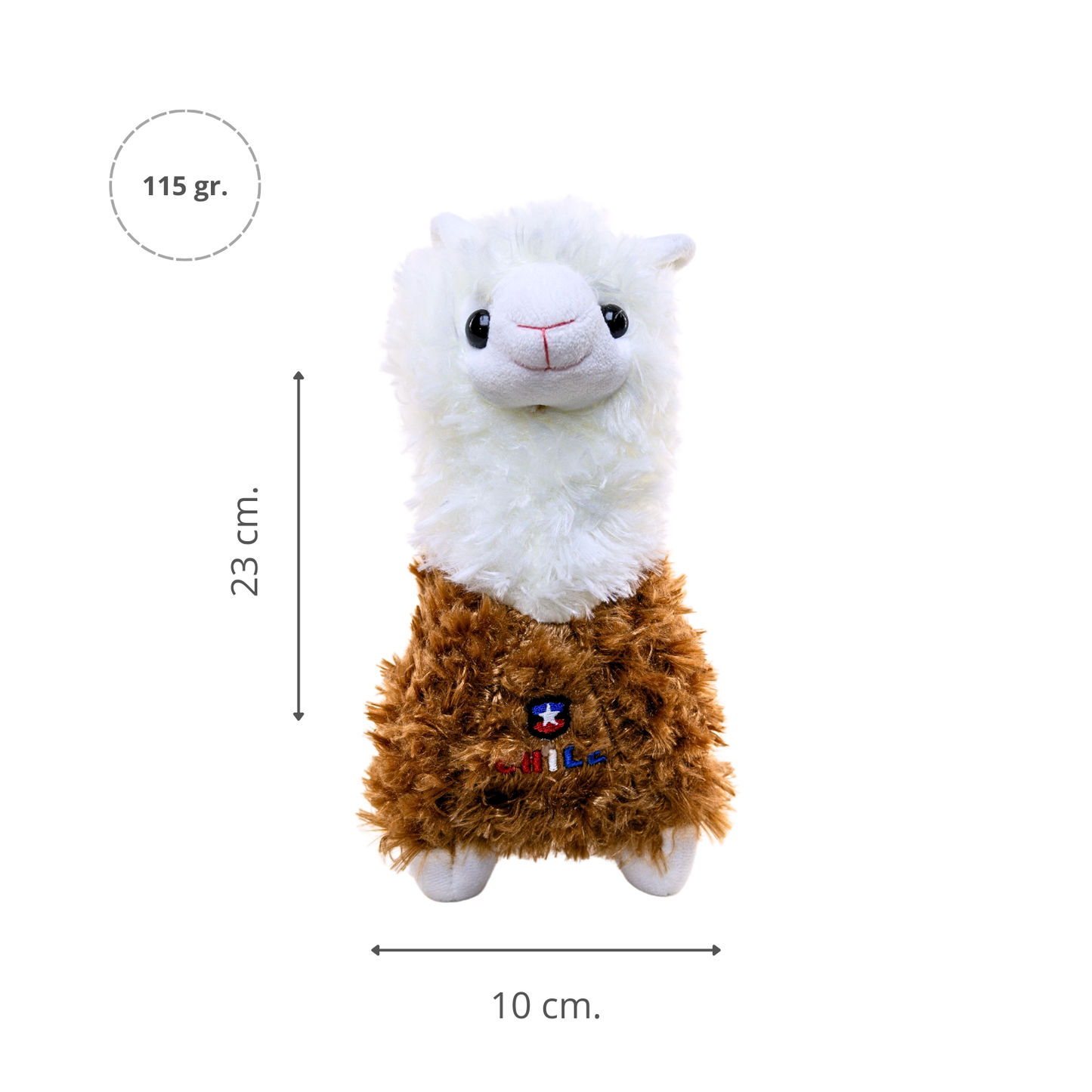 Peluche Llama Souvenir de Chile con Escudo Bordado Marrón