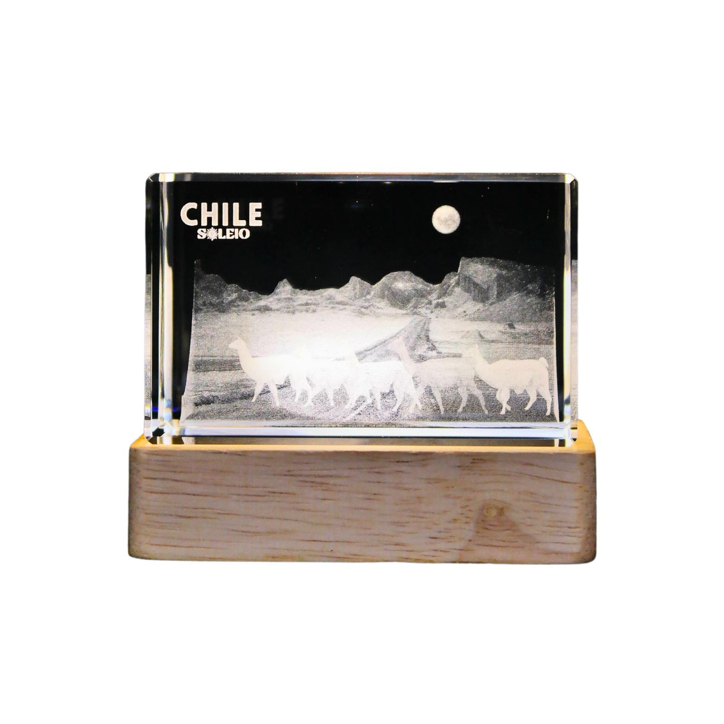 Cristal 3d Decorativo Con Base Led Guanacos