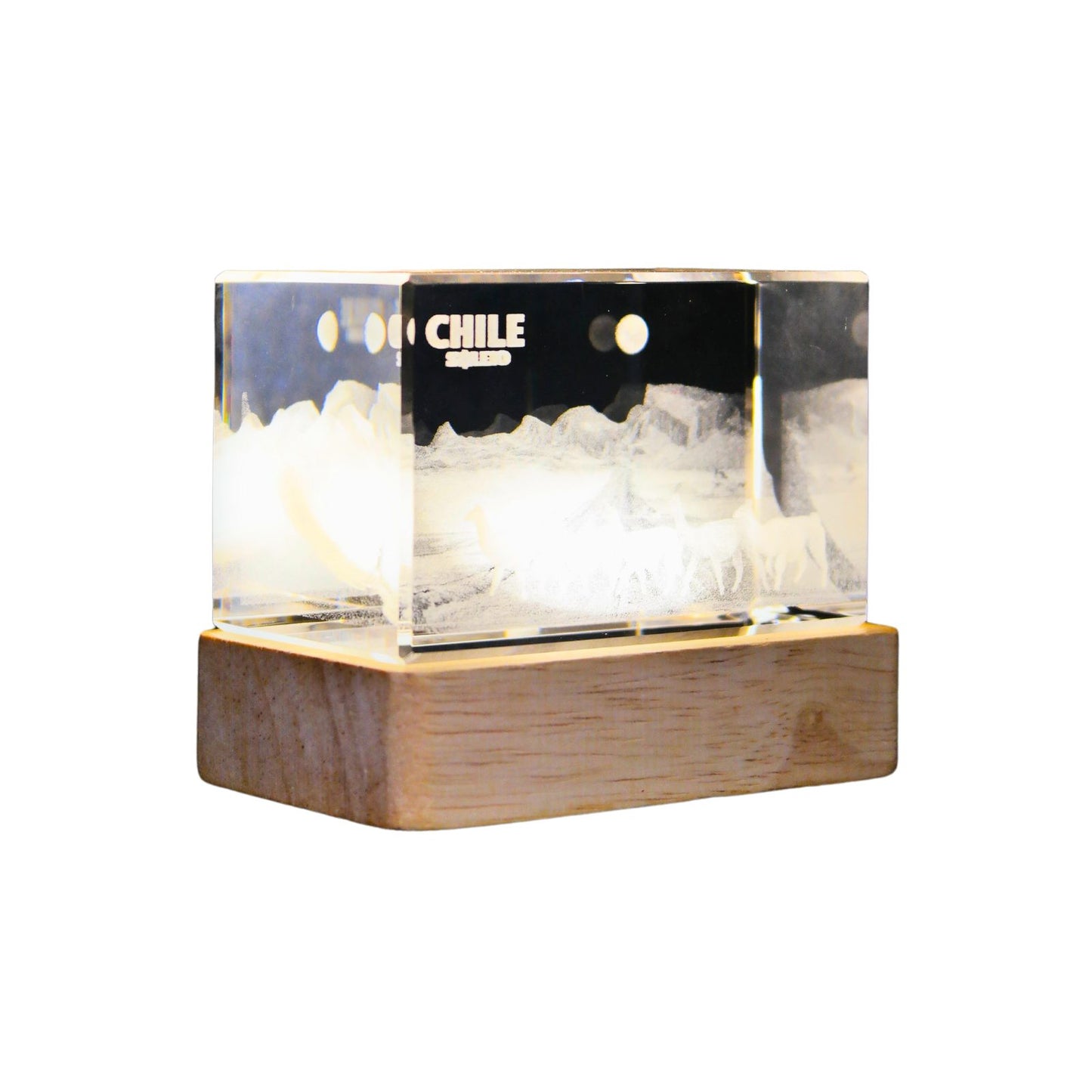Cristal 3d Decorativo Con Base Led Guanacos