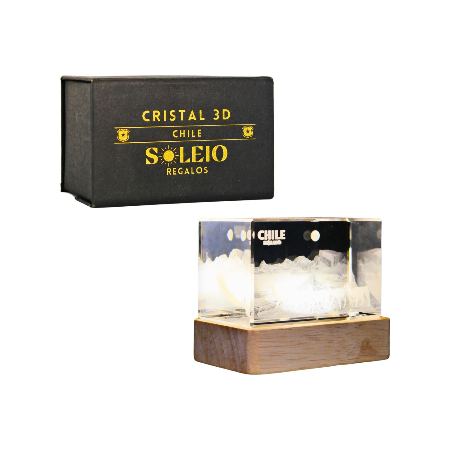 Cristal 3d Decorativo Con Base Led Guanacos