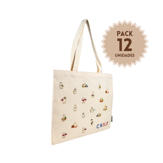 Pack 12 Tote Bag Lona Chile Llamas Personajes