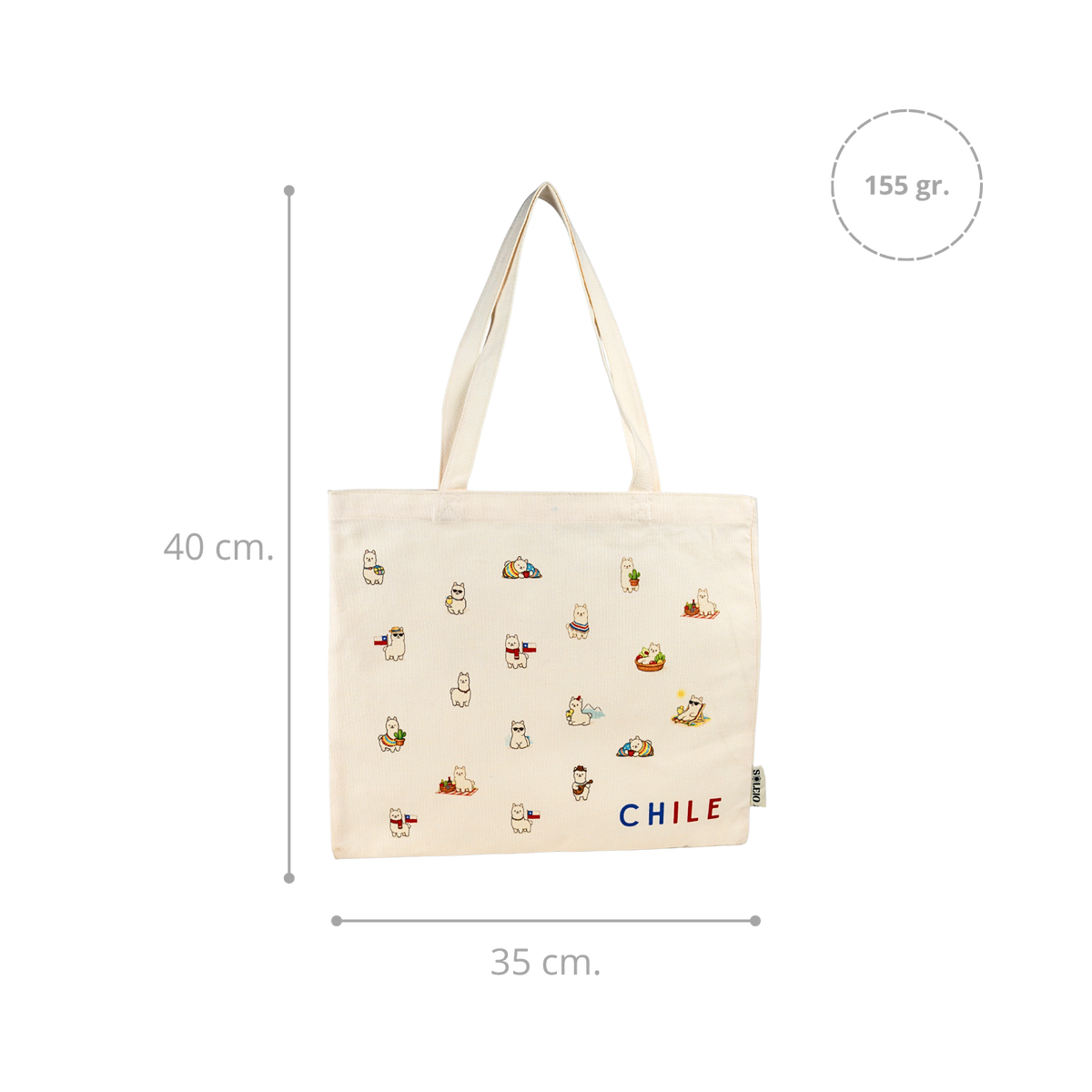 Pack 12 Tote Bag Lona Chile Llamas Personajes