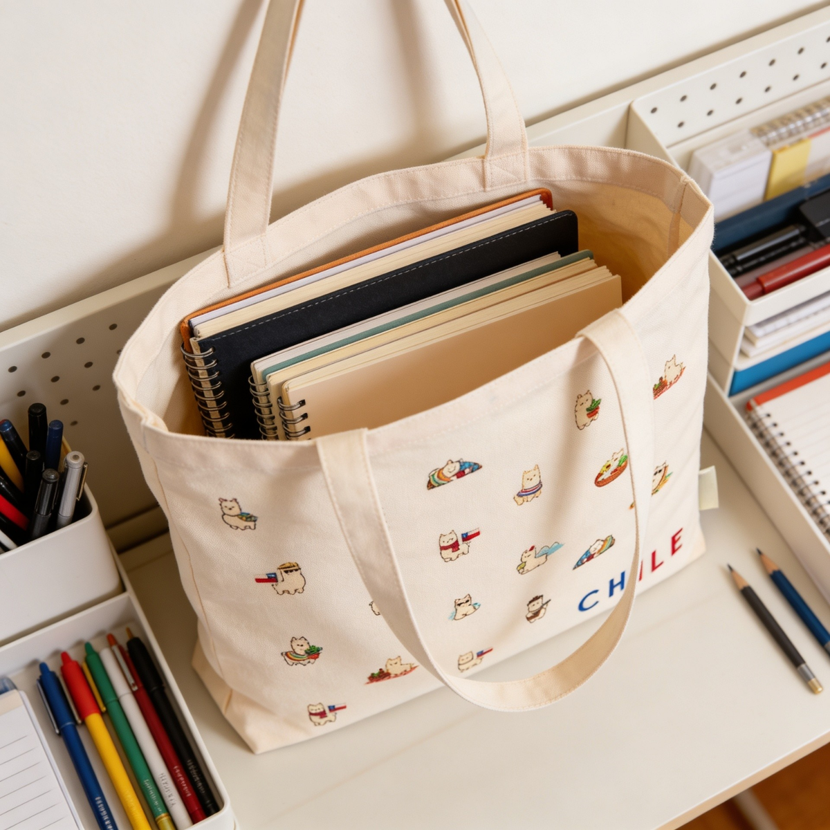 Pack 12 Tote Bag Lona Chile Llamas Personajes