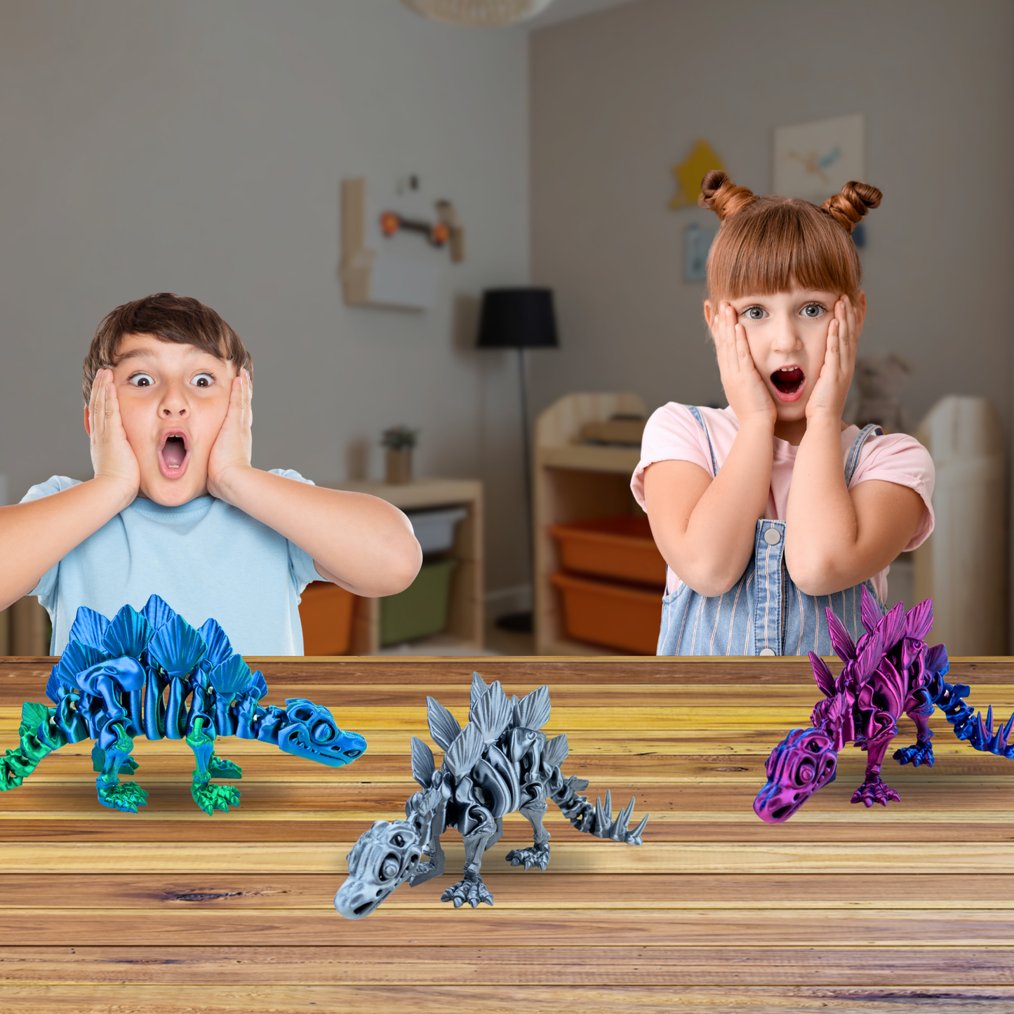 Juguete Dinosaurio Estegosaurio Tornasol Impresión 3D Verde