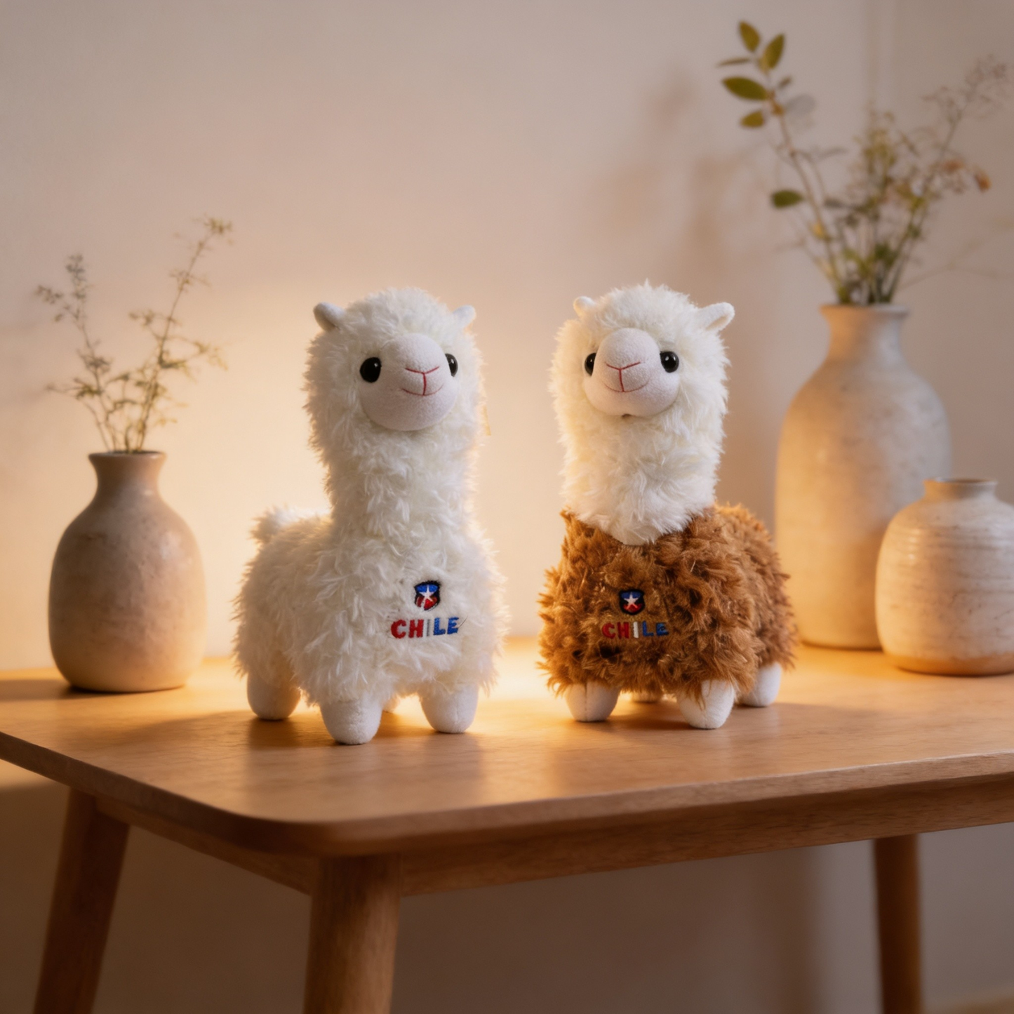 Peluche Llama Souvenir de Chile con Escudo Bordado Blanco