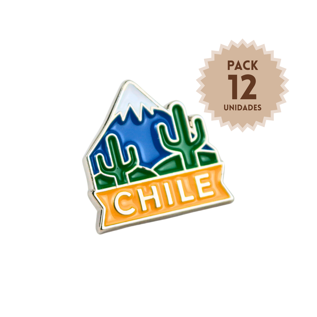 Pack 12 Pines Metal Souvenir Montañas Chile