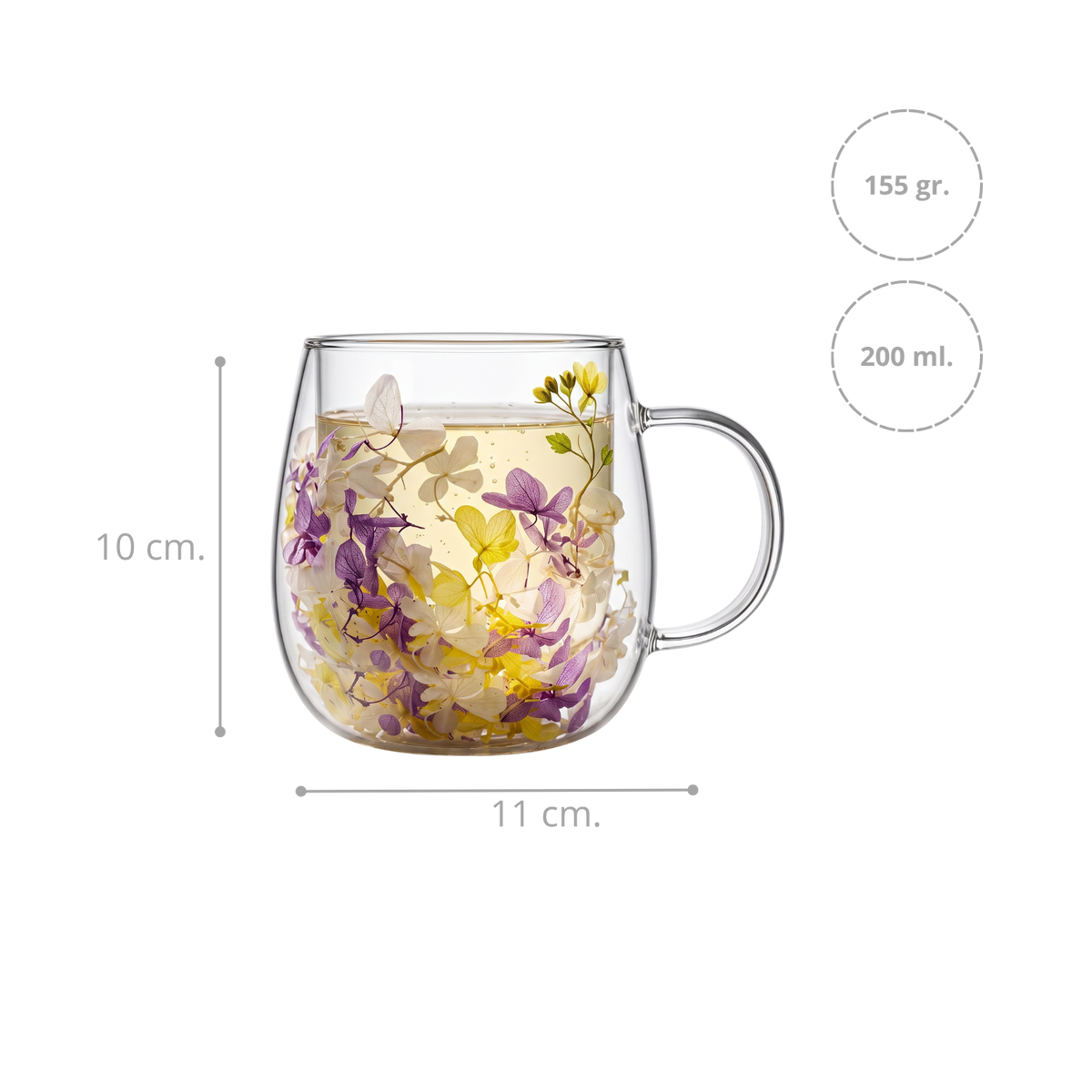 Pack 4 Tazas de Vidrio Flores Eternas Amarilla Lila