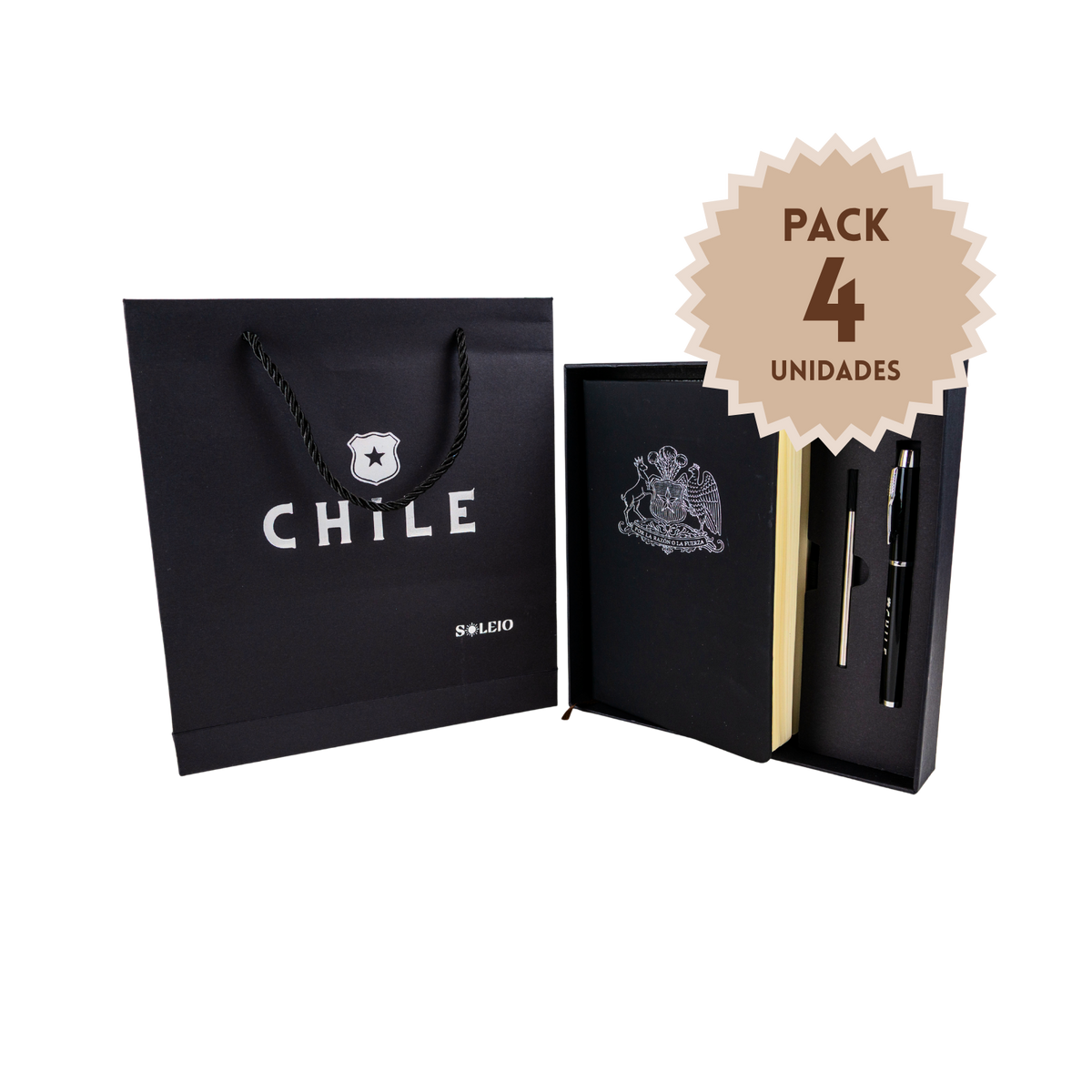 Pack 4 Agendas Escudo de Chile y Bolígrafo Premium