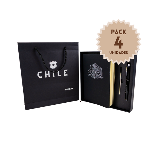 Pack 4 Agendas Escudo de Chile y Bolígrafo Premium