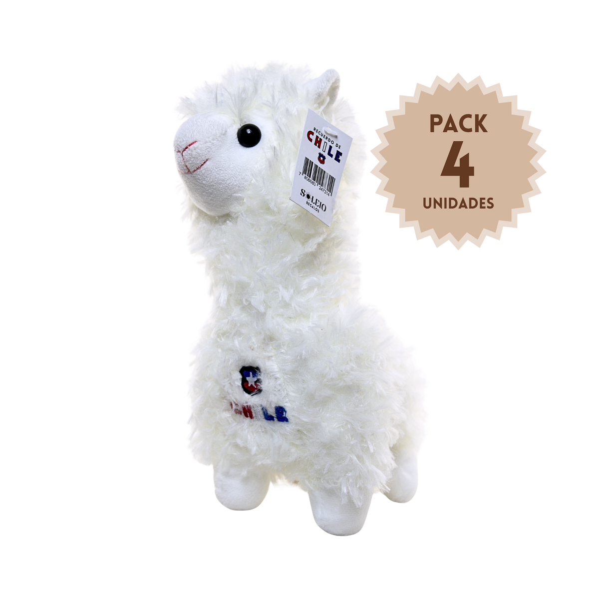 Pack 4 Peluches Llama Souvenir Escudo Chile Blanco