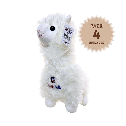 Pack 4 Peluches Llama Souvenir Escudo Chile Blanco
