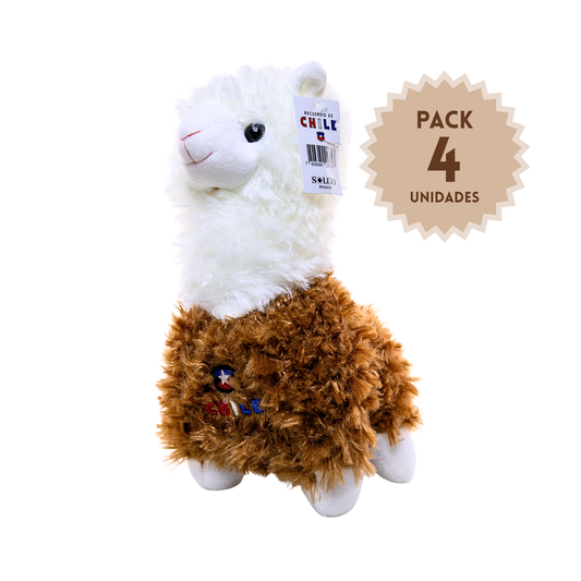 Pack 4 Peluches Llama Souvenir Escudo Chile Marrón