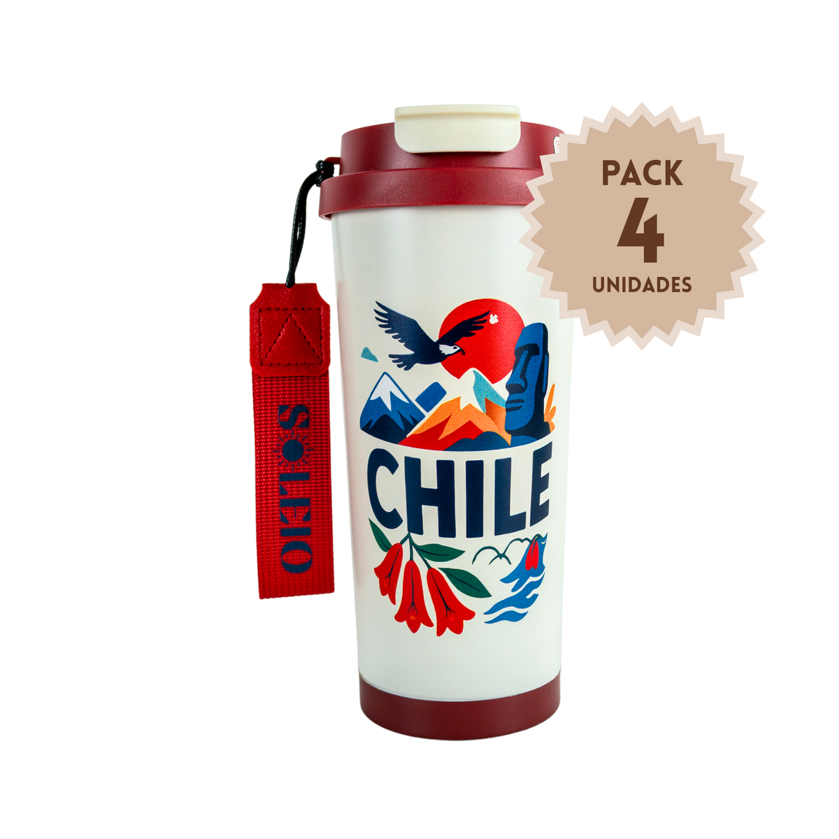 Pack 4 Vasos Térmicos Iconos de Chile Rojo 500 ml